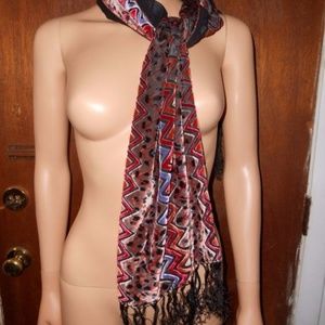 Burn Out Velvet Animal Print Zig Zag Scarf
